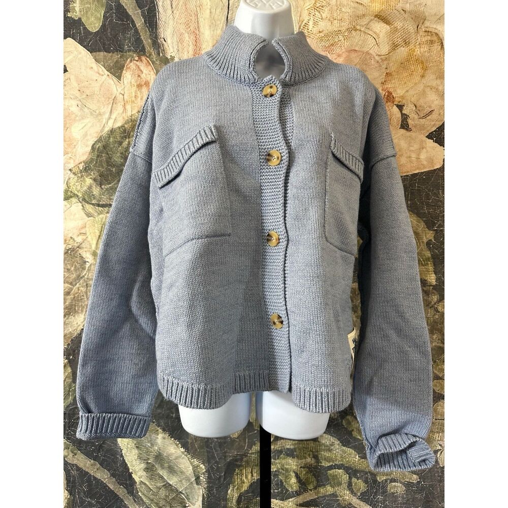 New Free People On The Isle Cardi We The Free Ribbed Button Pockets Sweater Sz L - Picture 5 of 8